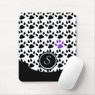 Tapis De Souris Empreinte de patte noir, blanc et violet