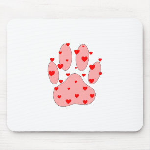 Tapis De Souris Empreinte de patte rose aux coeurs