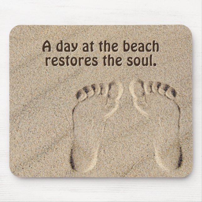 Tapis De Souris Empreintes Dans Le Sable Avec Citation Plage (Devant)