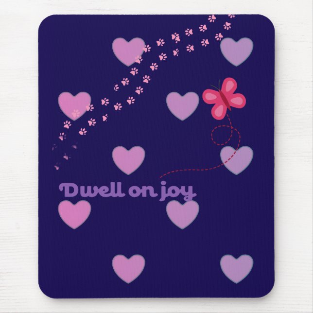 tapis de souris empreintes de patte et coeurs joie (Devant)