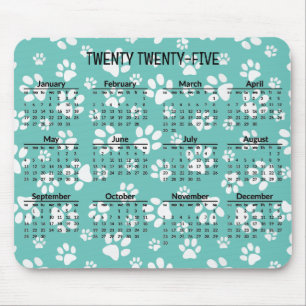 Tapis De Souris Empreintes de pattes blancs 2025 Calendrier Mousep