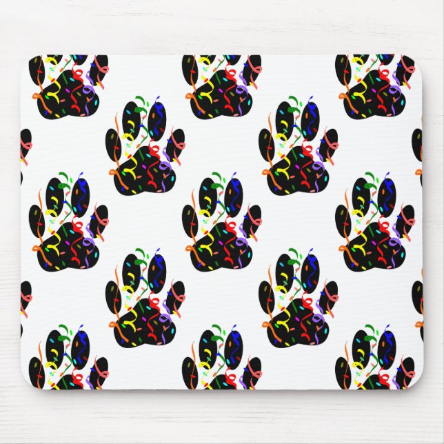 Tapis De Souris Empreintes de pattes Confetti Et Motif Party Strea (Devant)