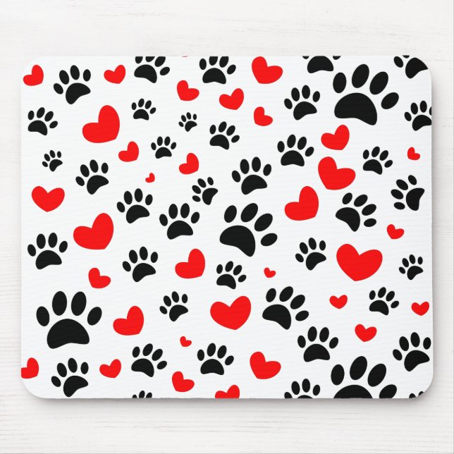Tapis De Souris Empreintes de pattes De Chiens Random Et Coeurs Ro (Devant)