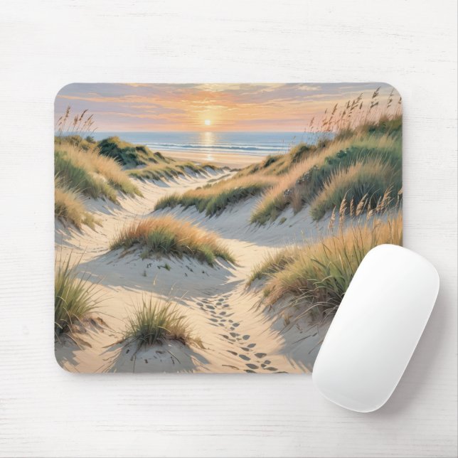 Tapis De Souris Empreintes Sur La Dune De Plage (Avec souris)