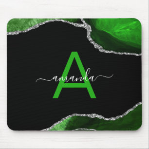 Tapis de souris en agate verte monogrammé avec acc