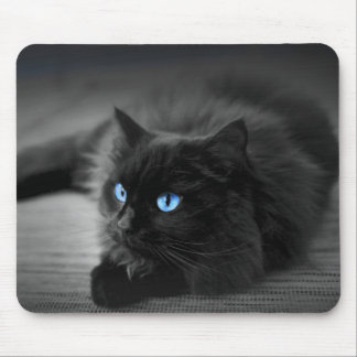 Tapis de souris en art de chat aux yeux bleus de m