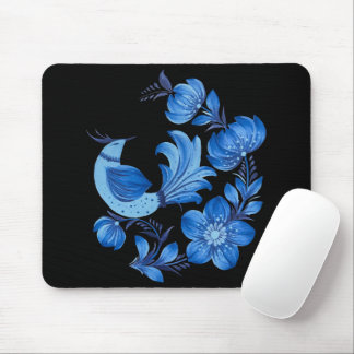 Tapis de souris en art folklorique floral et oisea