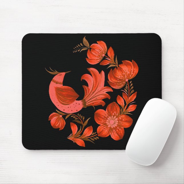 Tapis de souris en art folklorique floral et oisea (Avec souris)