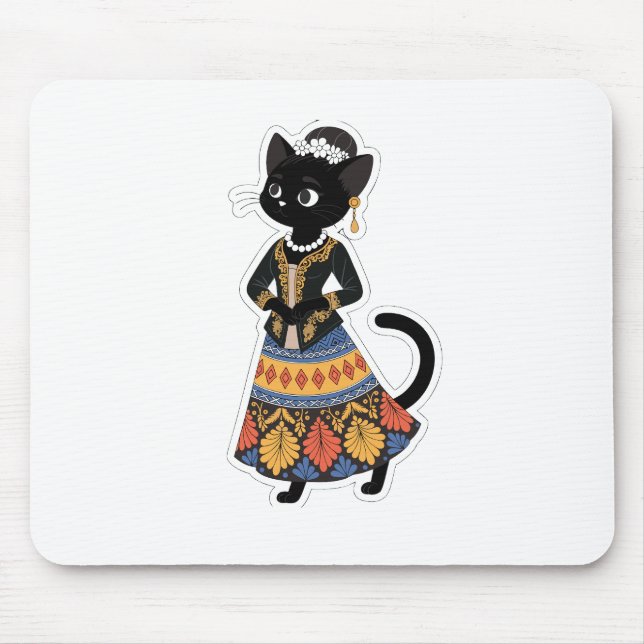 Tapis de souris en batik à motif de chat noir (Devant)