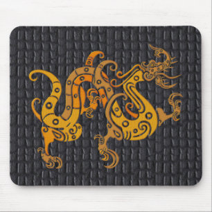 Tapis de souris en cuir dragon doré (25-006)