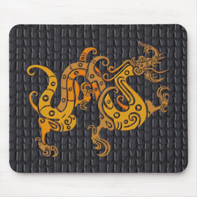 Tapis de souris en cuir dragon doré (25-006) (Devant)