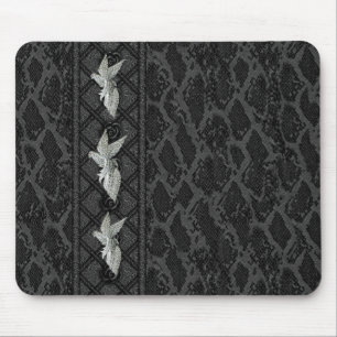Tapis de souris en cuir noir bijou oiseau (047-015