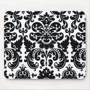 Tapis de souris en damas noir et blanc élégant chi