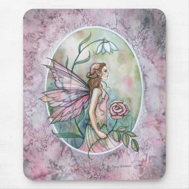Tapis de souris en fantasy art avec une rose rose  (Devant)