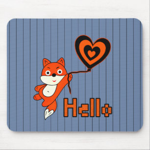 Tapis de souris en gelée avec renard orange et cœu
