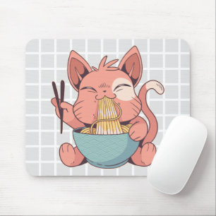 Tapis de souris en grille de chat mignon mangeant