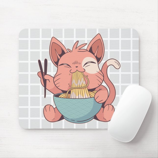 Tapis de souris en grille de chat mignon mangeant  (Avec souris)