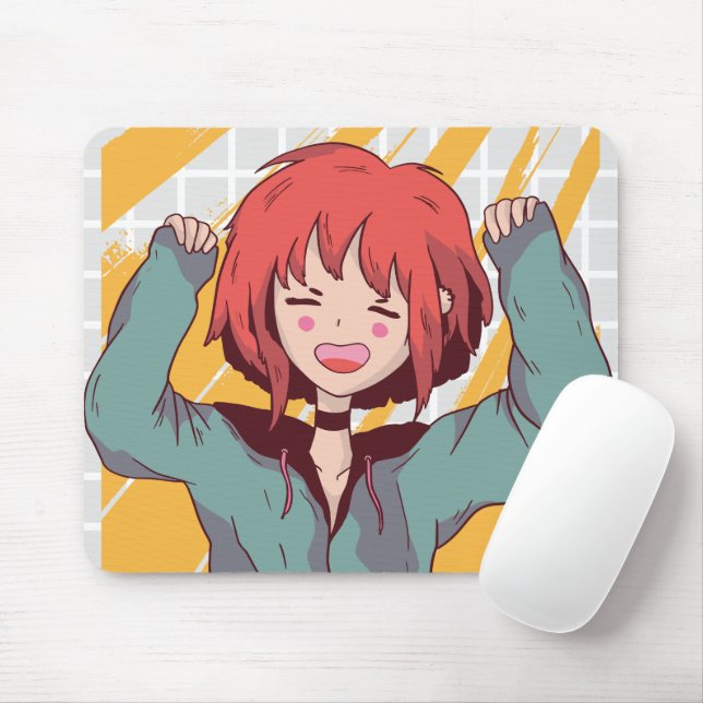 Tapis de Souris en Grille Fille Anime Joyeuse (Avec souris)