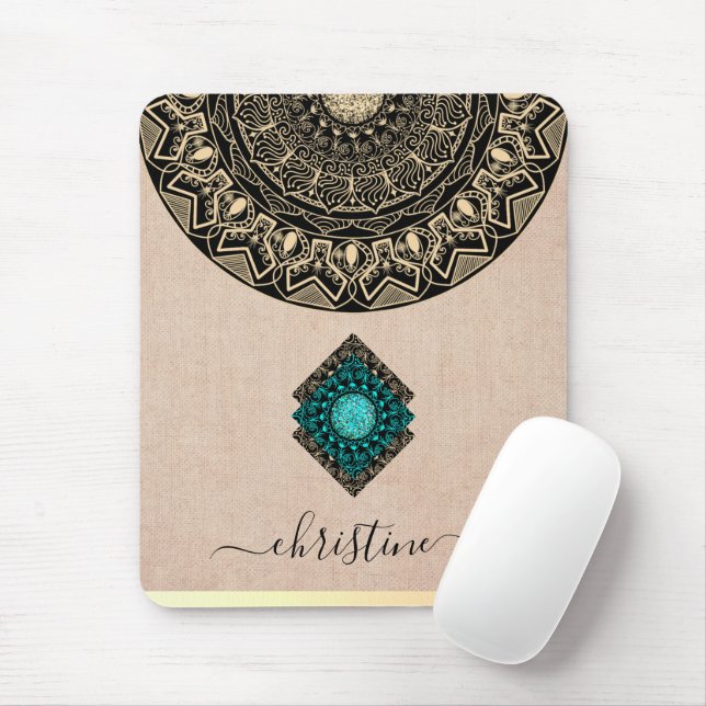 tapis de souris en nom de burlap mandala or noir c (Avec souris)