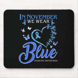Tapis De Souris En Novembre Nous Portons Bleu Coeur Papillon Diabè