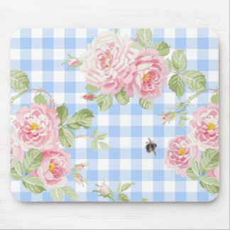 Tapis De Souris En vichy bleu et Rose Mousepad