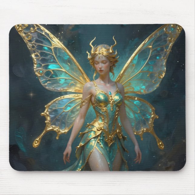 Tapis De Souris Enchanted Fairy in Gold and Turquoise  (Devant)