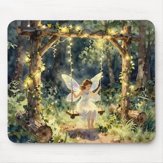 Tapis De Souris Enchanted Fairy on a Swing in a Magical Forest (Devant)