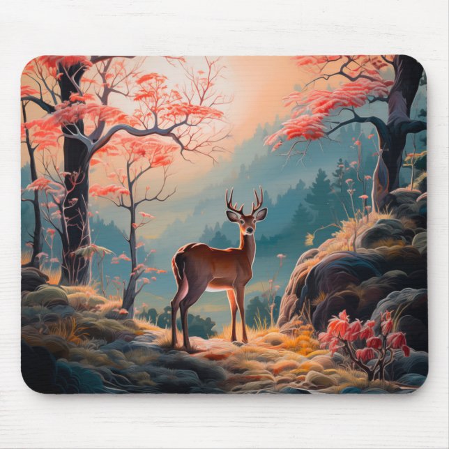 Tapis De Souris Enchanter la conception de la forêt de cerfs d'aut (Devant)