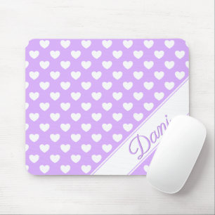 Tapis De Souris Enchanter Lilac Nom personnalisé Coeurs blancs