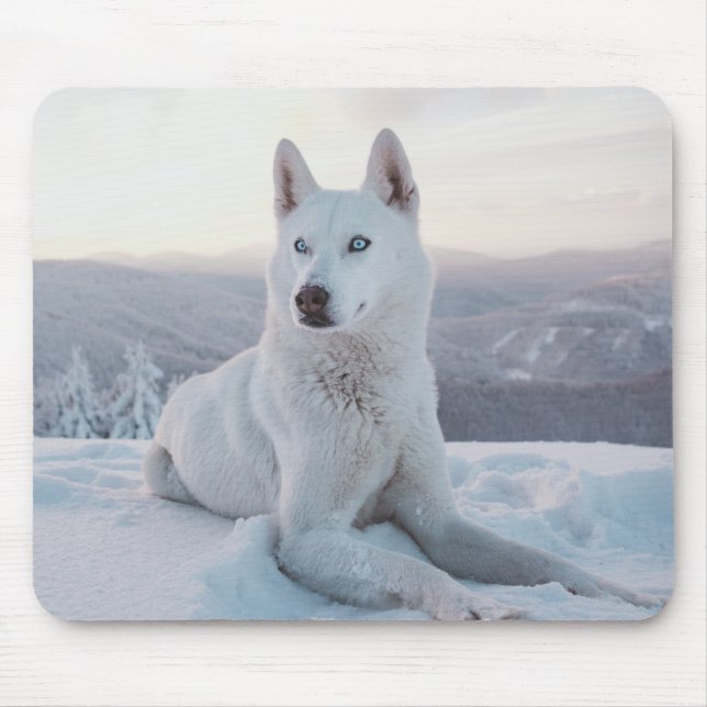 Tapis De Souris Enchanter White Husky Dog dans la neige (Devant)