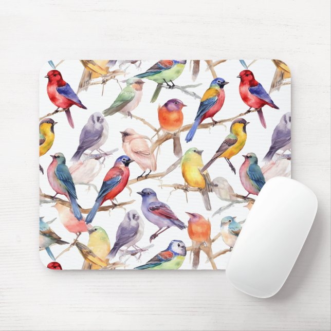 Tapis De Souris Enchanteur Aquarelle Vintage Birds Motif (Avec souris)