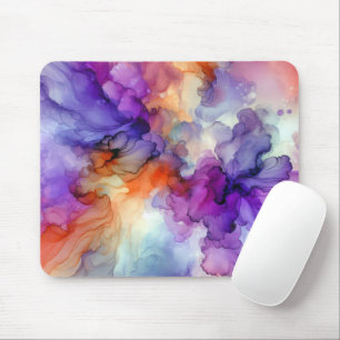 Tapis De Souris Encre d'alcool orange et violet Abstraite