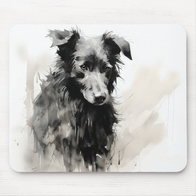 Tapis De Souris Encre de chien noir nature (Devant)