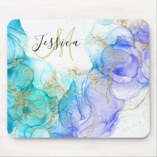 Tapis De Souris Encre et nom d'alcool turquoise et or