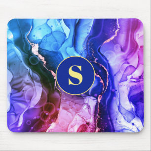 Tapis De Souris Encre Liquide Bleue, Violette Et Rouge, Monogramme