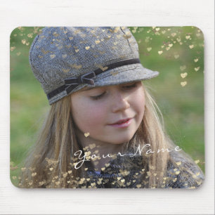 Tapis De Souris Enfant fille photo Golden Confetti Coeurs doux