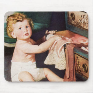 Tapis De Souris Enfant Mignon Vintage Jouant avec la Commode à Vêt