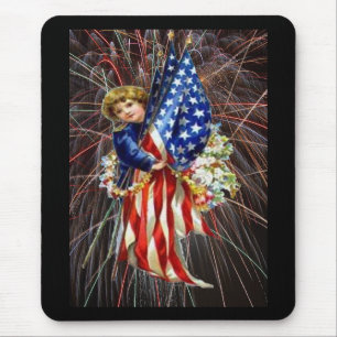 Tapis De Souris Enfant patriotique vintage et feux d'artifice