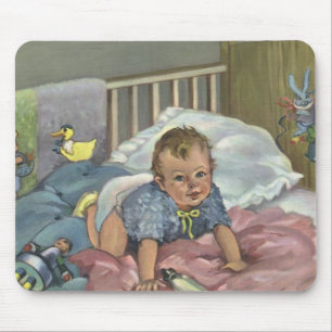 Tapis De Souris Enfant vintage, Bébé mignon Jouer dans le lit, Tem