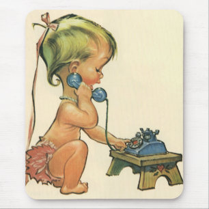 Tapis De Souris Enfant Vintage Mignonne Fille Blonde Parlant sur u