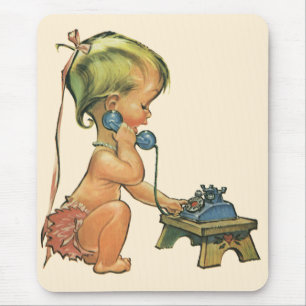Tapis De Souris Enfant Vintage Mignonne Fille Blonde Parlant sur u