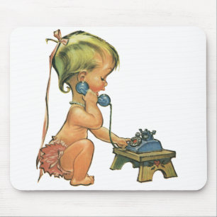 Tapis De Souris Enfant Vintage Mignonne Fille Blonde Parlant sur u