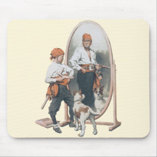 Tapis De Souris Enfant vintage, Petit Pirate, Chien, Miroir, Bouca