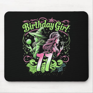 Tapis De Souris Enfants 11e Anniversaire Sorcière rose et vert 11 