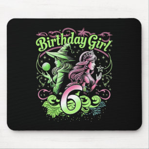 Tapis De Souris Enfants 6e Anniversaire Sorcière rose et verte 6 A