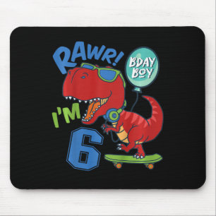 Tapis De Souris Enfants 6ème Anniversaire 6 Ans Garçon Rouge T-rex