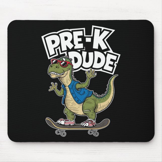 Tapis De Souris Enfants de maternelle skateboardant avec un dinosa (Devant)