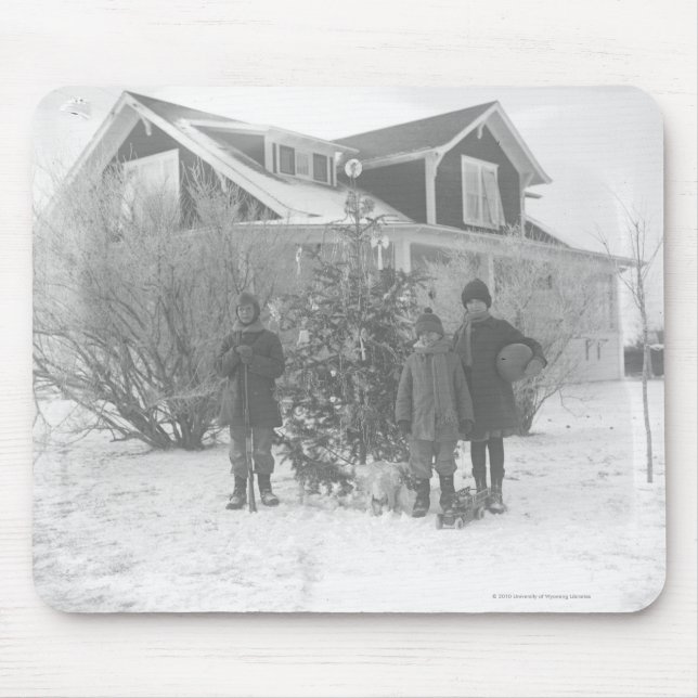 Tapis De Souris Enfants dehors avec l'arbre de Noël (Devant)