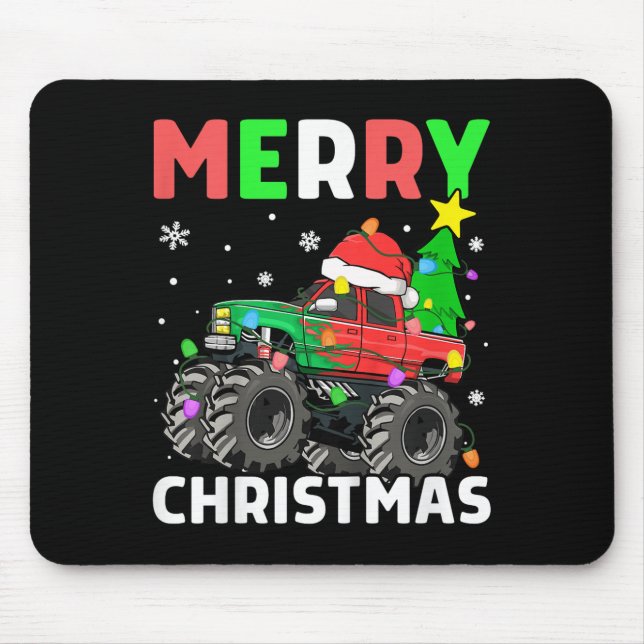 Tapis De Souris Enfants garçons Joyeux Noël Monster Camion Santa H (Devant)