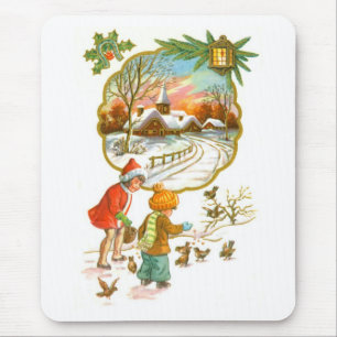 Tapis De Souris Enfants nourrissant les oiseaux
